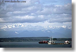 america, boats, clouds, horizontal, mountains, nature, north america, pacific northwest, seattle, sky, snowcaps, united states, washington, western usa, photograph