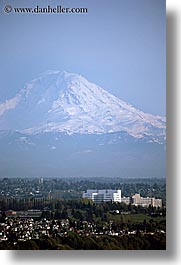 america, buildings, mountains, mt rinier, nature, north america, pacific northwest, seattle, snowcaps, united states, vertical, washington, western usa, photograph