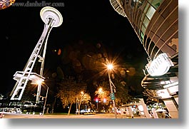 america, buildings, horizontal, long exposure, nite, north america, pacific northwest, seattle, space needle, structures, towers, united states, washington, western usa, photograph