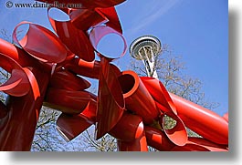 america, arts, buildings, horizontal, modern art, north america, pacific northwest, red, sculptures, seattle, space needle, structures, towers, united states, washington, western usa, photograph