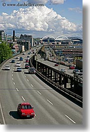 america, cars, clouds, highways, nature, north america, pacific northwest, seattle, sky, streets, traffic, transportation, united states, vertical, washington, western usa, photograph