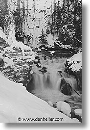 america, black and white, falls, firehole, landscapes, north america, snow, united states, vertical, waterfalls, winter, wyoming, yellowstone, photograph