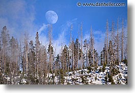 america, horizontal, landscapes, moon, north america, snow, united states, winter, wyoming, yellowstone, photograph