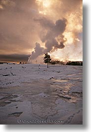america, faithful, north america, old, snow, steamy, united states, vertical, winter, wyoming, yellowstone, photograph