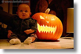 babies, boys, halloween, horizontal, infant, jacks, pumpkins, slow exposure, photograph