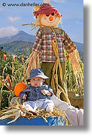 babies, boys, halloween, infant, jacks, scarecrow, vertical, photograph