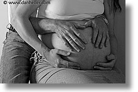 babies, belly, black and white, boys, hands, horizontal, infant, jacks, pregnant, womens, photograph