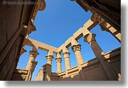 africa, aswan, egypt, horizontal, perspective, philae temple, pillars, upview, photograph