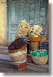 africa, aswan, baskets, dried, egypt, fruits, spices, vertical, photograph