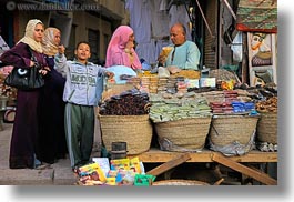 africa, arabic, aswan, buying, clothes, egypt, horizontal, keffiyeh, scarves, spices, style, womens, photograph