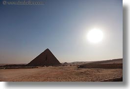 africa, cairo, desert, egypt, horizontal, pyramids, structures, sun, photograph