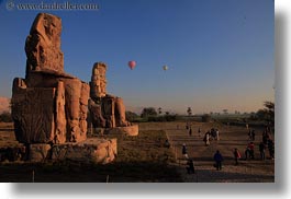 africa, balloons, colossi of memnon, egypt, horizontal, seated, statues, photograph