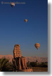 africa, balloons, colossi of memnon, egypt, seated, statues, vertical, photograph