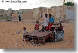 africa, cars, childrens, dilapitated, egypt, horizontal, nubian village, photograph