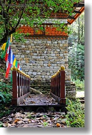 asia, asian, bhutan, bridge, buddhist, covered, flags, forests, leaves, nature, plants, prayer flags, religious, style, trees, vertical, photograph