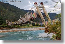 asia, asian, bhutan, bridge, buddhist, flags, horizontal, nature, prayer flags, prayers, religious, rivers, style, water, photograph