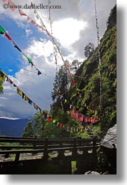 asia, asian, bhutan, bridge, buddhist, flags, prayer flags, prayers, religious, style, vertical, photograph