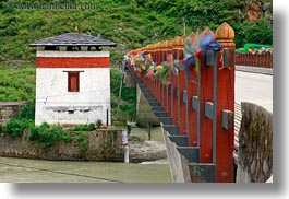 asia, asian, bhutan, bridge, buddhist, flags, horizontal, prayer flags, prayers, religious, style, photograph