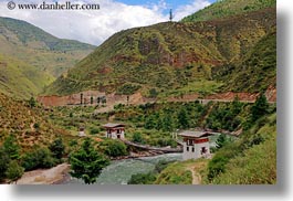 asia, asian, bhutan, bridge, buddhist, flags, horizontal, nature, prayer flags, prayers, religious, rivers, style, water, photograph