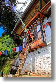 asia, bhutan, buddhist, buildings, flags, houses, prayer flags, prayers, religious, vertical, photograph