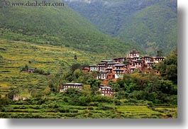 asia, bhutan, buildings, green, horizontal, houses, photograph