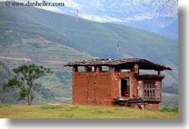 asia, bhutan, buildings, horizontal, houses, old, photograph