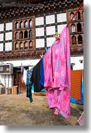 asia, bhutan, buildings, laundry, ornate, vertical, photograph
