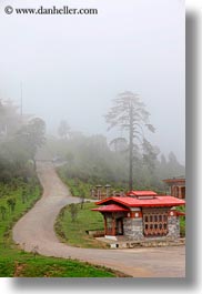 asia, asian, bhutan, buddhist, dochula pass, foggy, religious, roads, style, vertical, photograph