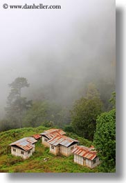 asia, asian, bhutan, buddhist, dochula pass, fog, houses, religious, style, vertical, photograph