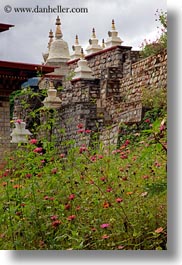 asia, bhutan, chortens, flowers, khamsum ulley chorten, vertical, photograph