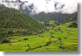 asia, bhutan, chortens, fields, fog, horizontal, khamsum, khamsum ulley chorten, nature, ulley, photograph