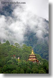asia, bhutan, chortens, fog, khamsum, khamsum ulley chorten, nature, ulley, vertical, photograph