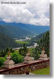 asia, bhutan, chortens, khamsum ulley chorten, rivers, valley, vertical, photograph