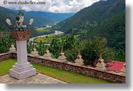 asia, bhutan, chortens, horizontal, khamsum ulley chorten, rivers, valley, photograph