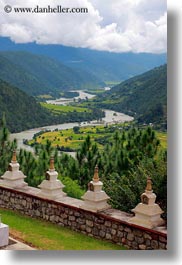 asia, bhutan, chortens, khamsum ulley chorten, rivers, valley, vertical, photograph