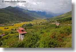 asia, asian, bhutan, buddhist, clouds, colors, gates, green, horizontal, landscapes, nature, religious, sky, valley, photograph