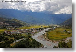 asia, bhutan, clouds, colors, green, horizontal, landscapes, nature, rivers, sky, valley, photograph