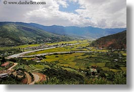 asia, bhutan, clouds, colors, green, horizontal, landscapes, nature, rivers, sky, valley, photograph