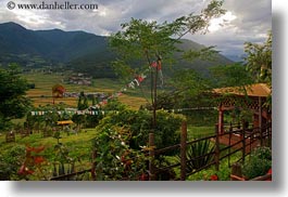 asia, bhutan, buddhist, gardens, horizontal, landscapes, lobeysa village, lush, nature, religious, photograph