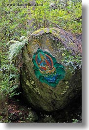 asia, bhutan, buddhas, paintings, rocks, vertical, photograph