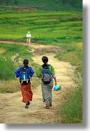 asia, asian, bhutan, hikers, people, roads, two, vertical, womens, photograph