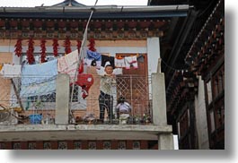 asia, asian, balconies, bhutan, boys, childrens, from, horizontal, people, style, waving, photograph