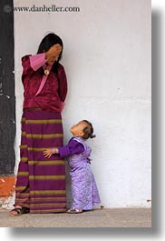 asia, asian, bhutan, childrens, clothes, costumes, girls, mothers, people, purple, style, toddlers, vertical, photograph