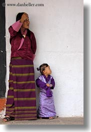asia, asian, bhutan, childrens, clothes, costumes, girls, mothers, people, purple, style, toddlers, vertical, photograph