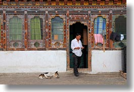 asia, asian, bhutan, dogs, horizontal, houses, men, people, style, photograph