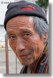 asia, asian, bhutan, clothes, hats, men, people, puma, senior citizen, style, vertical, photograph