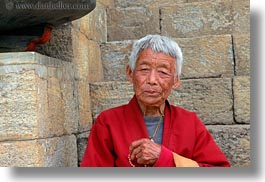 asia, bhutan, colors, horizontal, old, people, red, senior citizen, womens, photograph