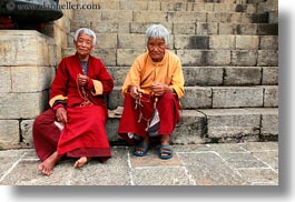 asia, bhutan, colors, horizontal, old, people, red, senior citizen, womens, photograph