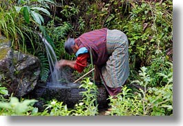 asia, bhutan, from, horizontal, old, people, senior citizen, stream, washing, womens, photograph