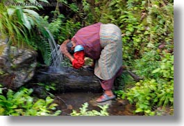 asia, bhutan, from, horizontal, old, people, senior citizen, stream, washing, womens, photograph